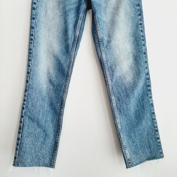 TOPSHOP Straight Leg High Waist Blue Jeans Fringe Hem Sz 26 - Picture 4 of 8